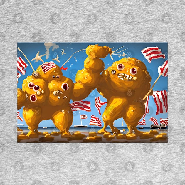 American Cheesy Meatball Monsters Storming the Beaches of Normandy by Bee's Pickled Art